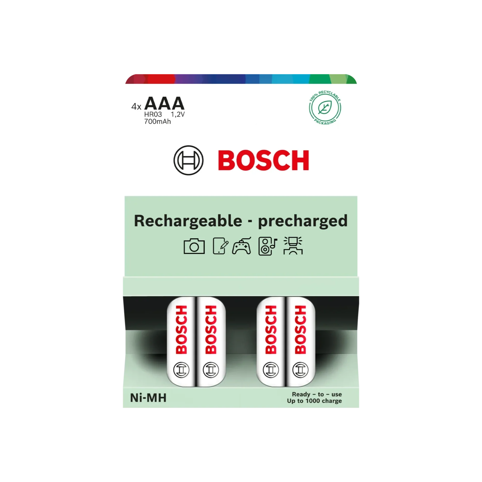 Bosch Genopladeligt forudladet batteri AAA 700mAh 4-blister